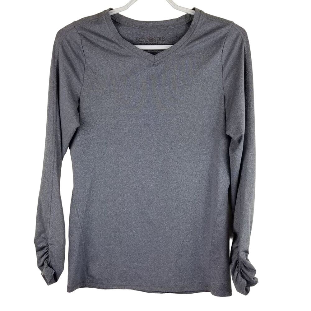 Scrubs & Beyond Medical Scrubs Heathered Gray Ruching on Sleeve XS